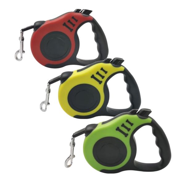 Pet Multicolor Retractable Dog Leash 5 Meter Nylon Lead - Set of 3