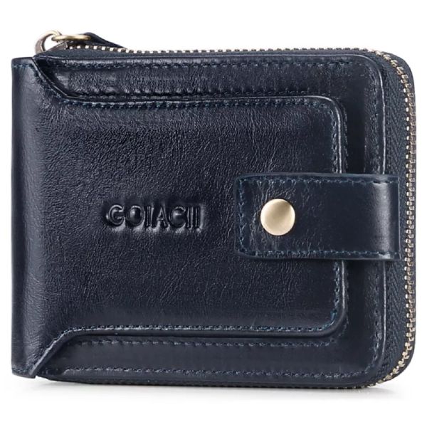 Genuine Leather Men Zipper Wallet