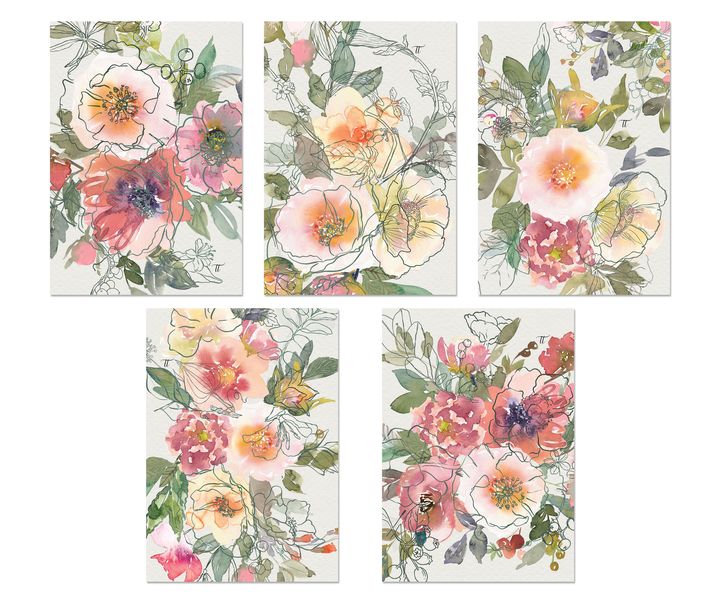 Greeting Cards: Soft Watercolour Florals (5-Pack)