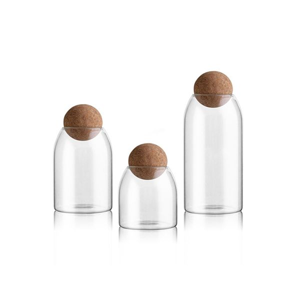 DH - Wooden Lid Candy Jar High Borosilicate Transparent Glass Storage