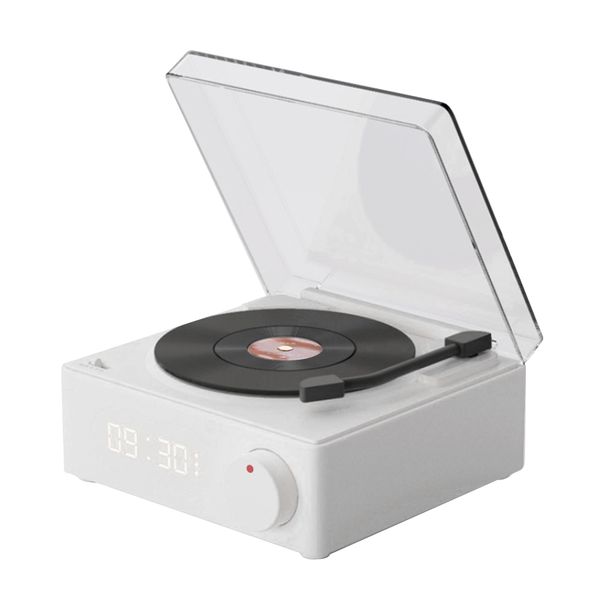 Record Player BT Speaker, Alarm, White