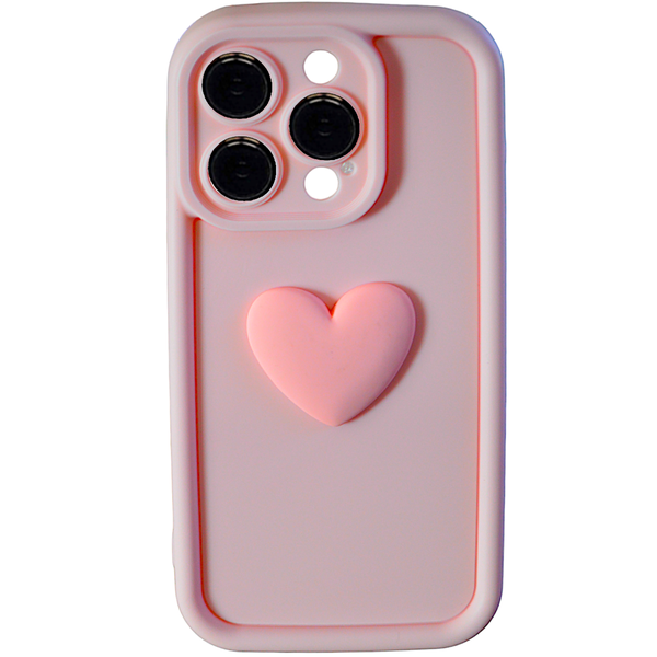 Baby Pink - Phone Case with Bubble Edge &amp; 1 Pink Heart - Iphone 15 Pro