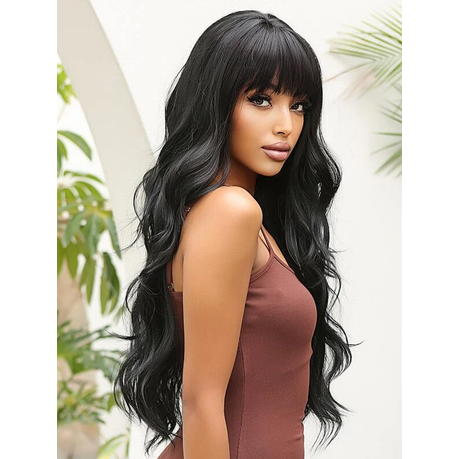 Black Long Body Wave Synthetic Wig With Fringe Shop Today. Get