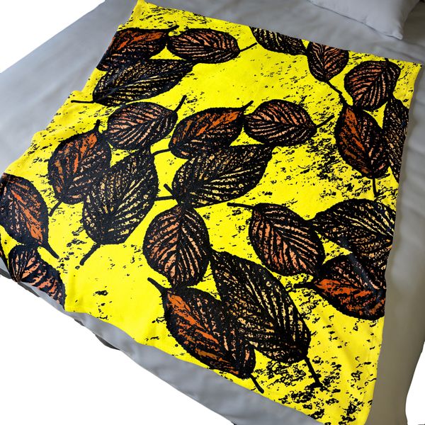 Brown Leaves on Yellow Light Weight Fleece Blanket