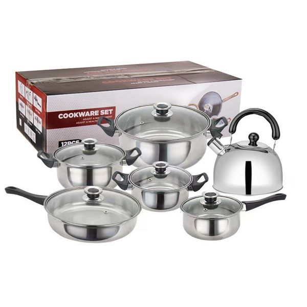 Silver stainless steel 12 piece pot set