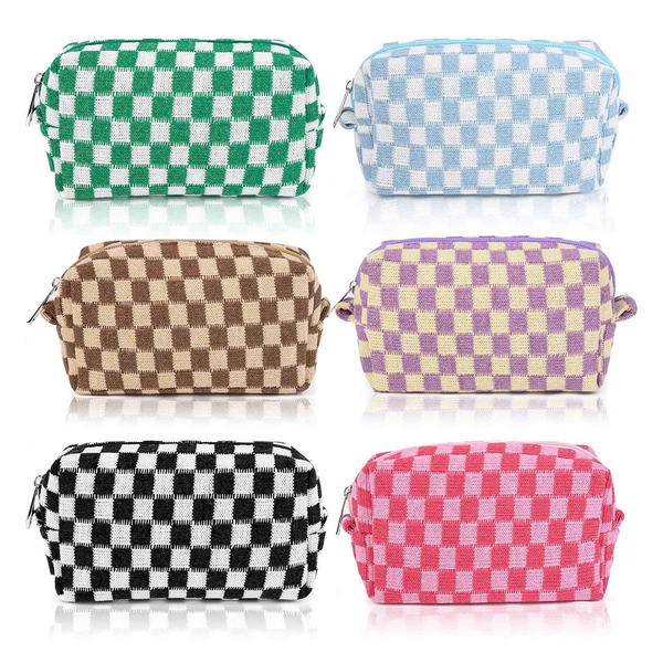 Checkered Makeup Bag Cosmetic Bag 6 Pieces