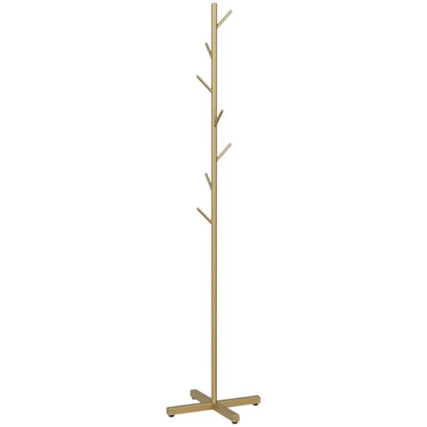 Stainless Steel Coat &amp; Hat Rack Stand With Elegant Branch Design - Gold