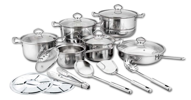 Silkinder 18 Piece Light And Bright Stainless Steel Starter Cookware Set