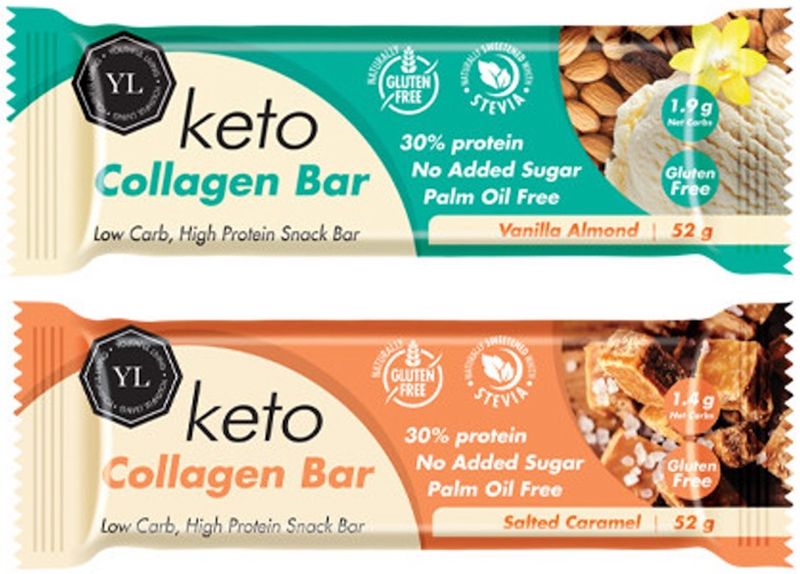 YL Keto Collagen Bar - 52g Bar- Vanilla Almond &amp; Salted Caramel - 6 Pack