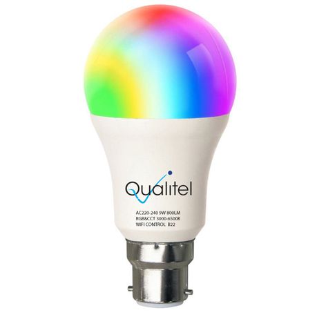 Qualitel Smart Light Bulb B22 -9W RGB Colours & Cool + Warm White