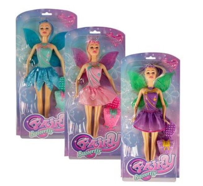 3 Butterfly Winged Fairy Dolls 29cm