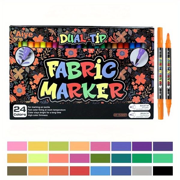 12PCS Dual-Tip Fabric Markers with Soft And Hard Tips-Permanent for Clothes