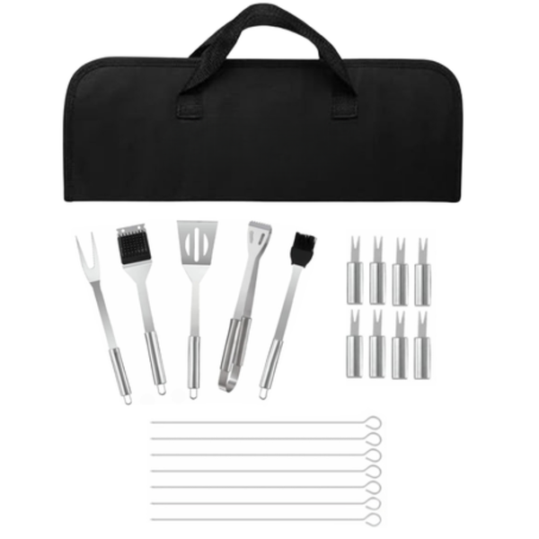 20PCS Stainless Steel Braai Grill BBQ Cooking Set with Carry Bag
