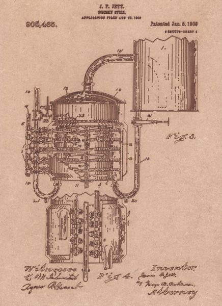 Vintage Patent Sketch Style Whiskey Still - Unframed
