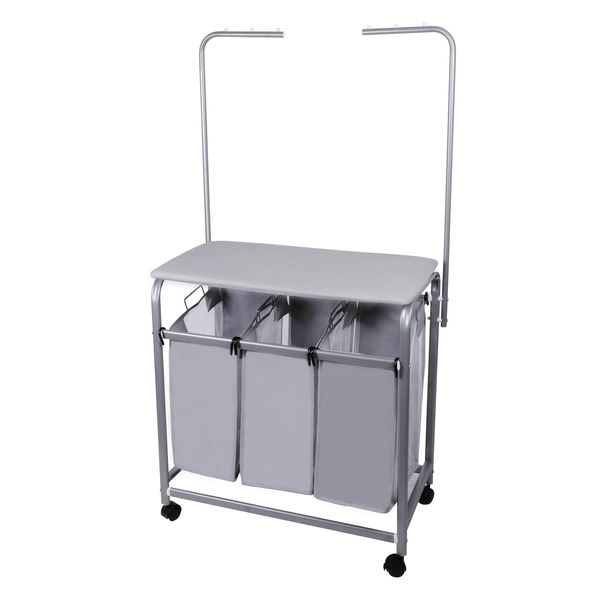 3-Bag Laundry Sorter with Ironing Board - Rolling Organizer
