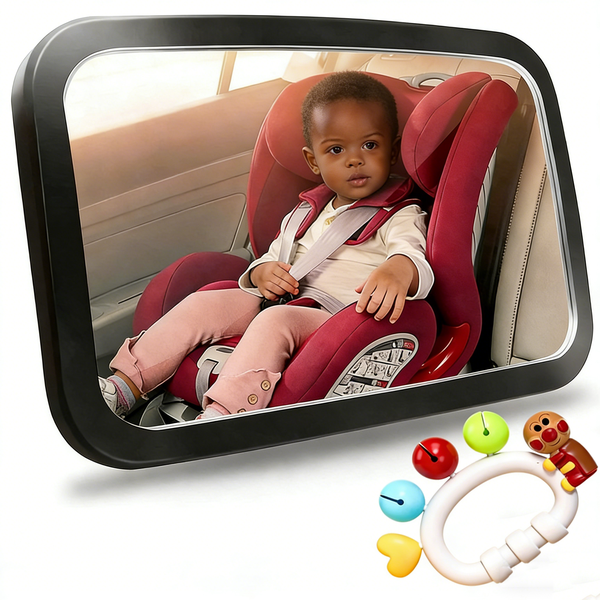 Baby Car Mirror - Shatterproof, 360 View, Rattle and Bag Included