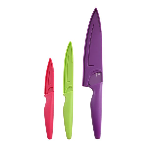 Regent Kitchen Chef, Utility, Paring Coloured Knives with Sheaths 3pcs Set