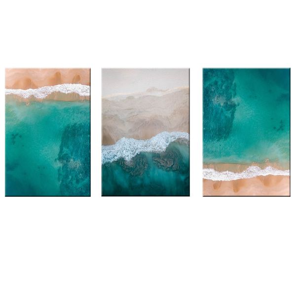 Canvas-Art-3 Pieces Gently Blue Ocean Water II Wall Art