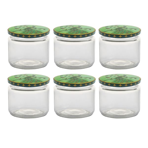 FANCY JARS - Premium 6-Piece Glass Storage Jar Set with Peacock Design Lids