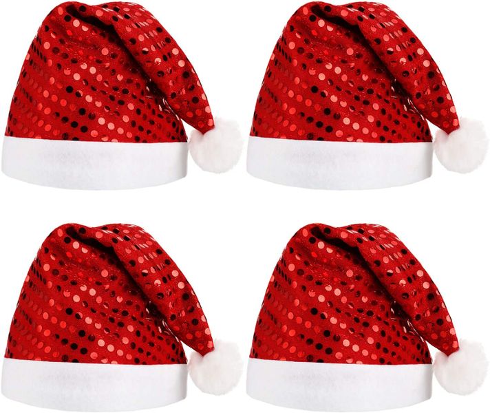 4pack Christmas Party Red Hats, 4 Santa Claus Hat set