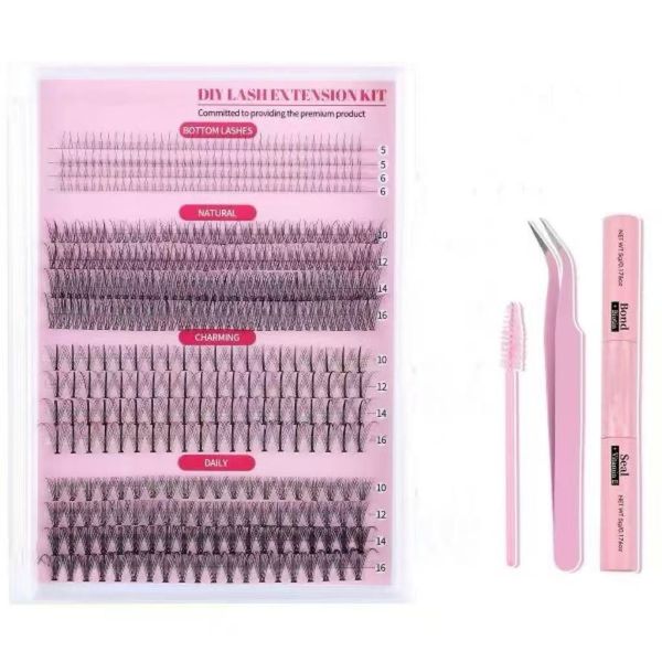 484 Pieces Thick Cluster Eyelash Extensions 5-16mm DIY False Eyelashes Set