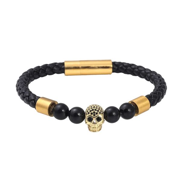 Menatest Leather Skull Gold Bracelet Latest Leather Skull Gold Bracelet