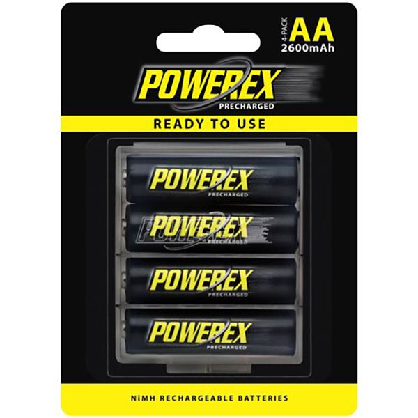 Powerex Precharged Rechargeable AA NiMH Batteries (1.2V, 2600mAh, 4-Pack)