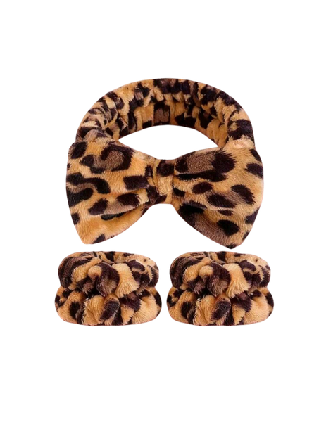 Leopard Print Bowknot Headband and TowelSet ( 3 Piece )