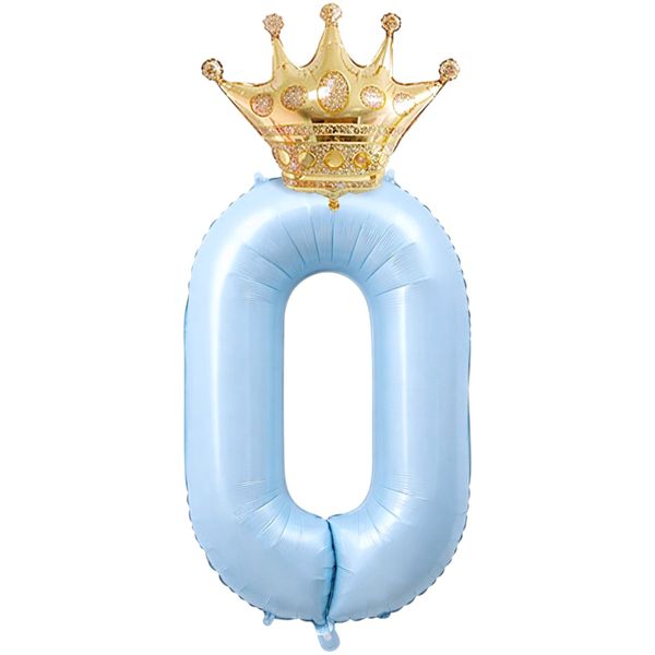 40-Inch Foil Balloon - Number 0 With Crown - Blue &amp; Gold