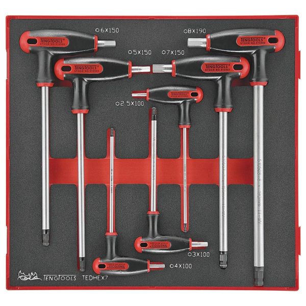 TengTools - 7PC T-Handle Hex Key Set in EVA Foam - TEDHEX7