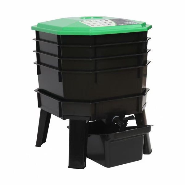 Garden Worm Compost Bin With Five Stackable Plastic Trays - 51cm