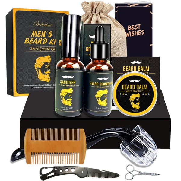 8pcs Men's Beard Care Kit Growth Essential Oil Grooming &amp; Trimming Set