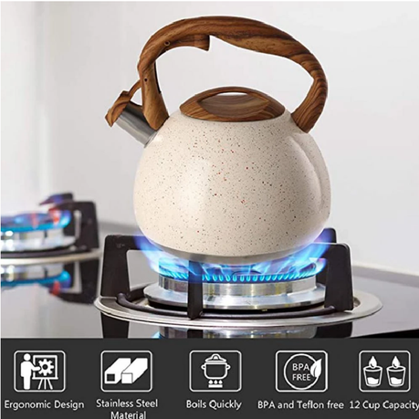 Stove Top Whistling Kettle, Stainless Steel Tea Kettle Teapot With Wood  Pattern Folding Handle For Gas Stove Induction, 3l