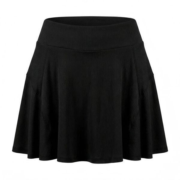 Women's High-Waisted Ribbed 2-in-1 Sports Skort with Inner Safety Shorts