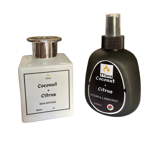 TTiana Coconut and Citrus Reed Diffuser - 180ml and Room and Linen Mist - 200ml