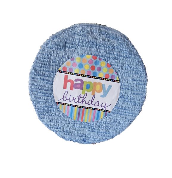 Light Blue Happy Birthday Round Pinata