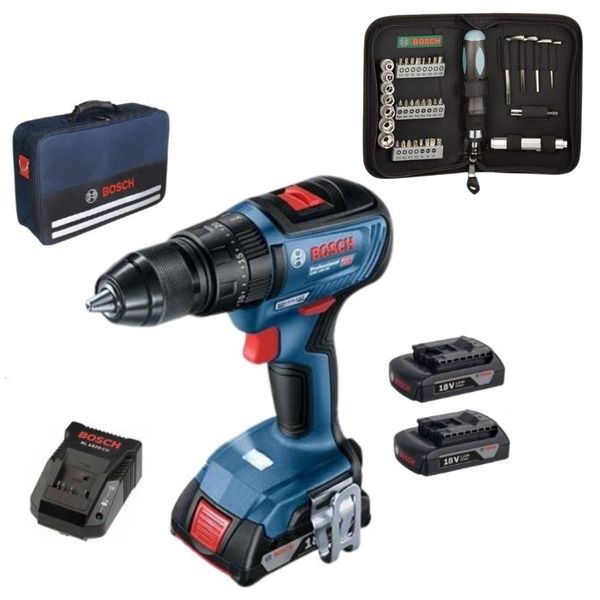 Bosch Impact Drill Driver GSB18V-50 with 3x1.5Ah Batteries, Screwdriver Set