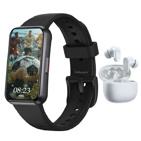 Black Gym Smartwatch for Men + Wireless Bluetooth Earphones Set,GPS