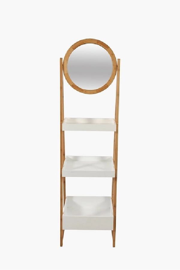 bamboo 3 tier shelf with mirror