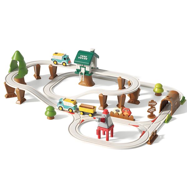 62PCS Kids Construction Track Toy Train Set, Motorized Magnetic Truck Toy