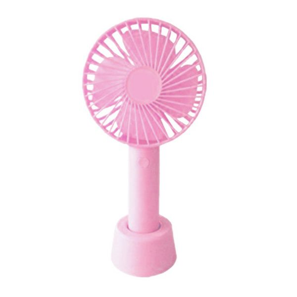 Mini Handheld Fan with Base - 800mAh USB Rechargeable Battery - Light Pink