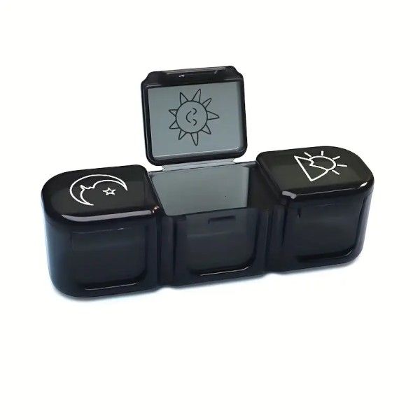 Three-Compartment Medicine Box - Black