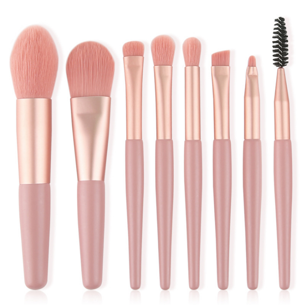 8 Piece Mini Makeup Brush Set - Pink