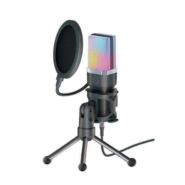 Gaming USB Microphone for PC, RGB Condenser Computer Mic with Tripod Stand