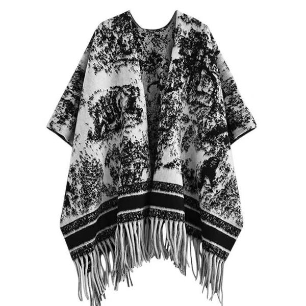 Women's Shawl Wrap Open Front Blanket Cape Coat Warm Winter Ruana Poncho