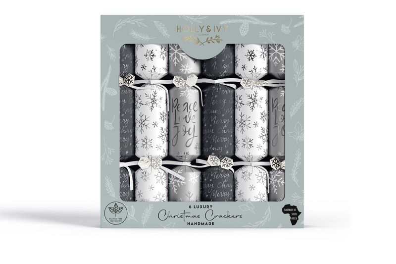 Luxury - Metallics Silver Peace Joy Love Christmas Crackers