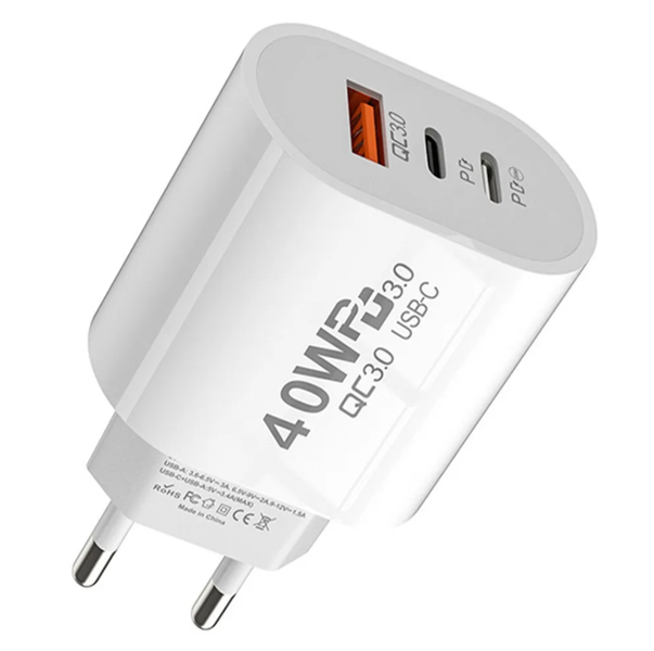 Smartphone Wall Charger Adapter, USB + USB-C Type C Fast Charging