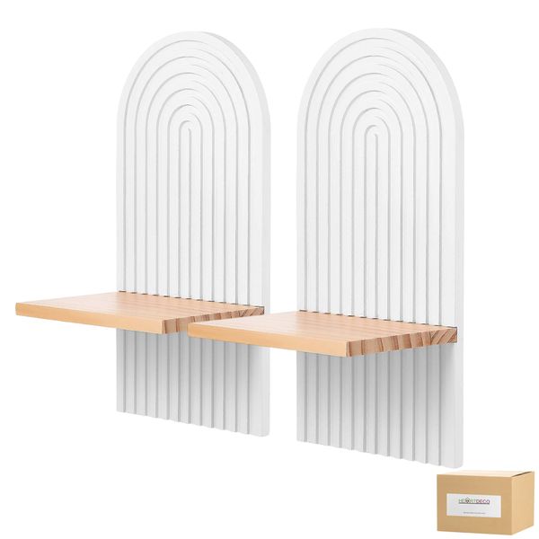 Heartdeco 2 Piece Wall Mount Boho Floating Shelf - White