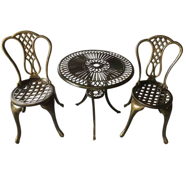 Lifespace Cast Aluminium 3 Piece Bistro Patio Garden Set with Curved Back - Bronze