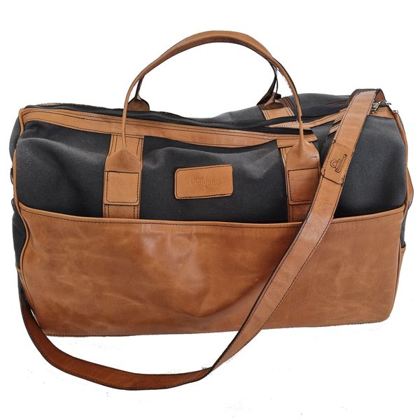Genuine Leather and Canvas Duffel Bag - Cabin Charcoal